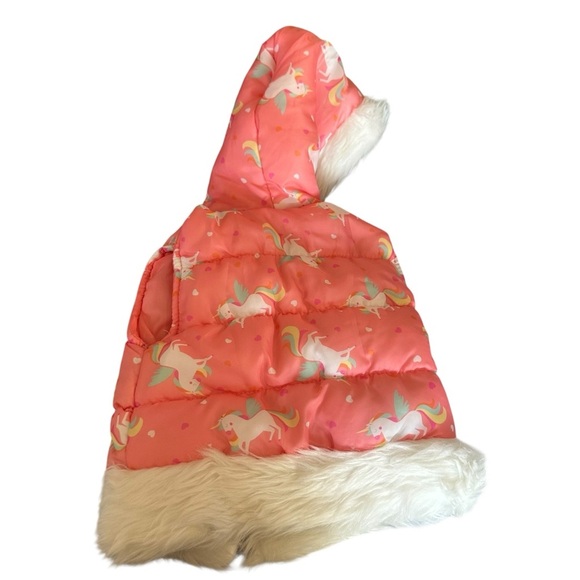 Little Lass Coral Unicorn Puffer Vest with Faux Fur - Picture 2 of 4